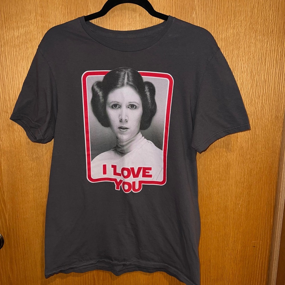 Disney Parks Star Wars Princess Leia I Love You Graphic T-Shirt Gray Mens Medium